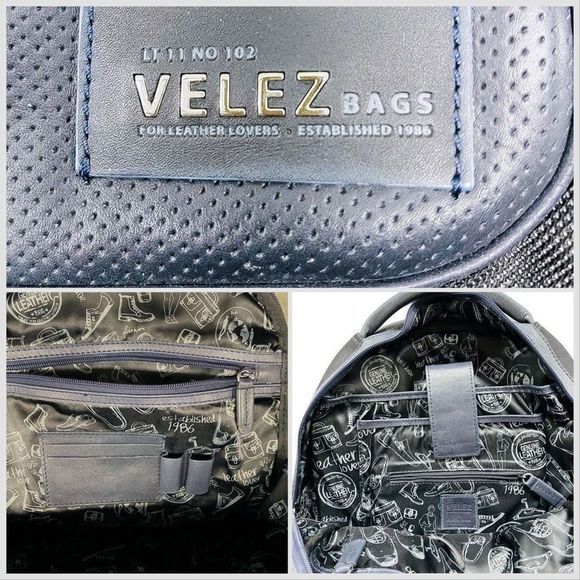 Velez Navy Handcrafted in Columbia Large Leather Lined Laptop Backpack — EUC - Picture 10 of 11